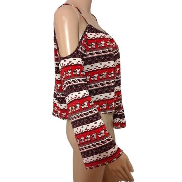 Y2K H&M Elephant Print Top XS Coachella Cold Shoulder Boho Peasant Bohemian Crop - Picture 3 of 12